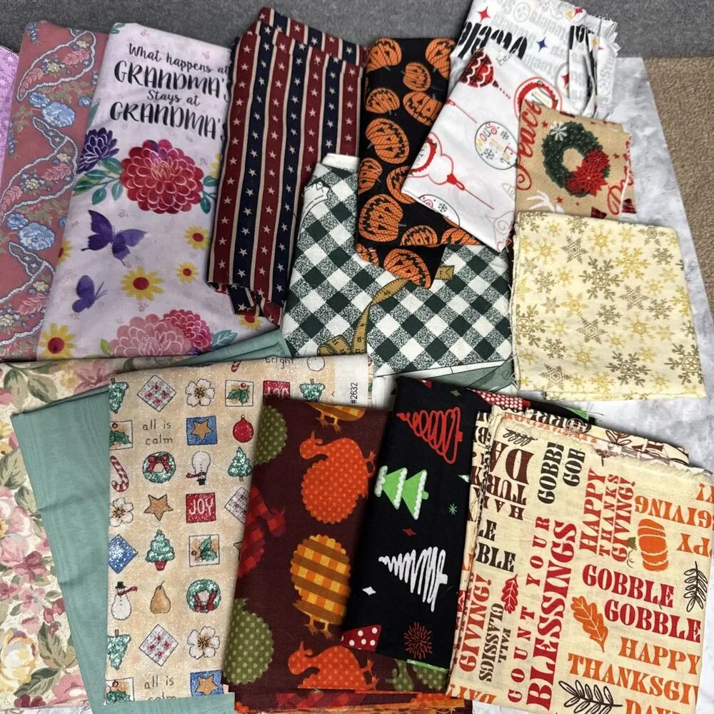 Fabric Scraps Lot Thanksgiving Floral Christmas Steelers Quilt Halloween 3.9 Lbs